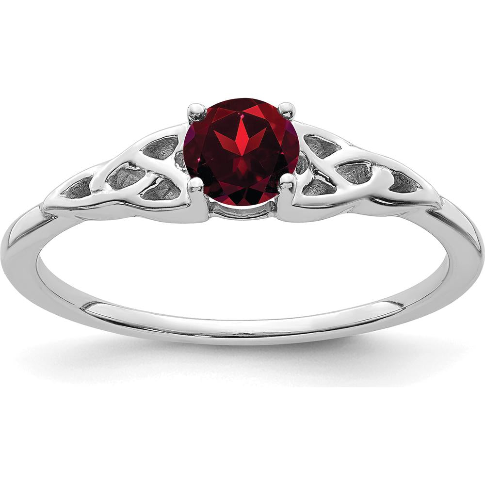 14K White Gold Garnet Celtic Knot Ring - 4.5mm Round Garnet by 0