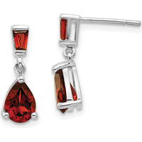 14K White Gold Garnet Drop Earrings with Baguette and Pear-Shaped Stones - 1.54 Carat Total Garnet Weight by Monteluci Fine Jewelry