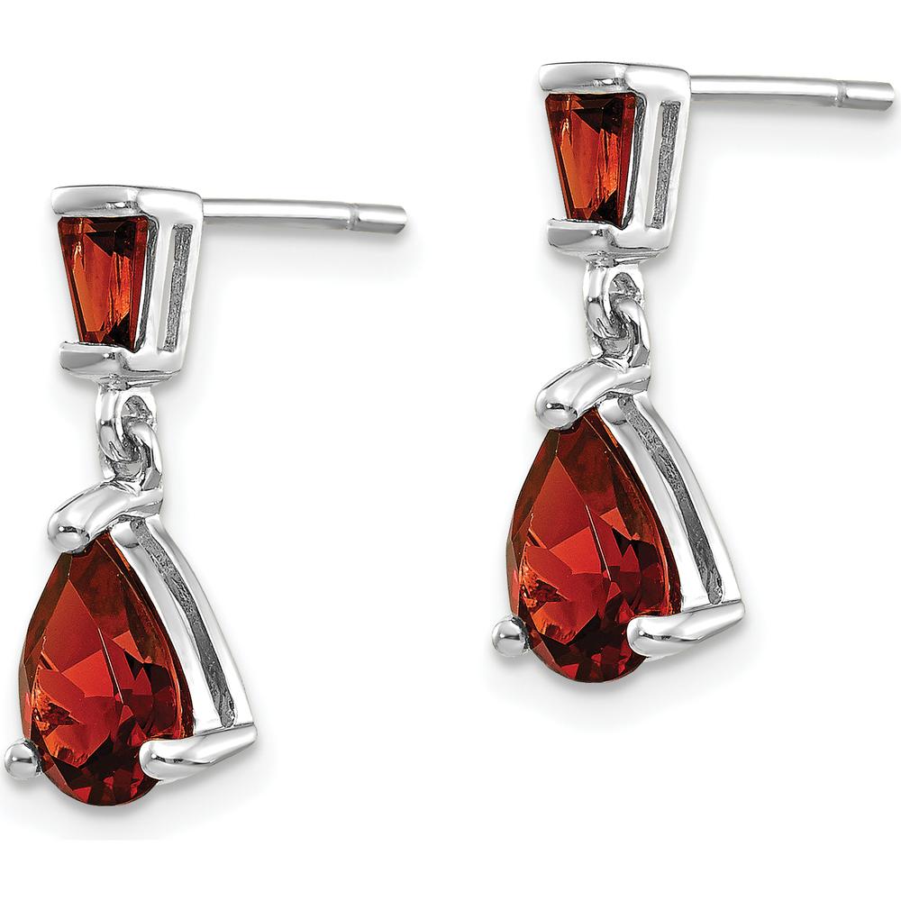 14K White Gold Garnet Drop Earrings with Baguette and Pear-Shaped Stones - 1.54 Carat Total Garnet Weight by Monteluci Fine Jewelry