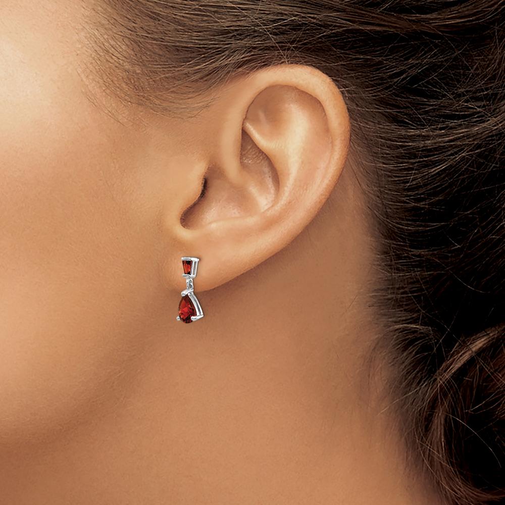 14K White Gold Garnet Drop Earrings with Baguette and Pear-Shaped Stones - 1.54 Carat Total Garnet Weight by Monteluci Fine Jewelry