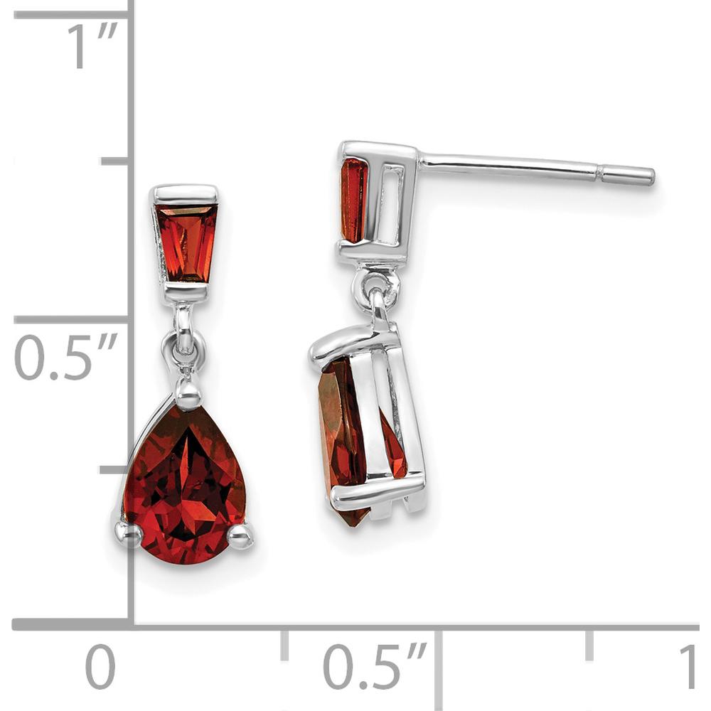 14K White Gold Garnet Drop Earrings with Baguette and Pear-Shaped Stones - 1.54 Carat Total Garnet Weight by Monteluci Fine Jewelry