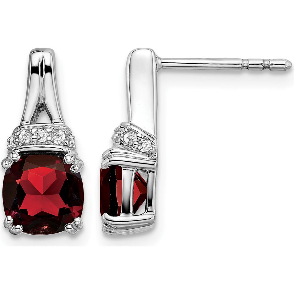 14K White Gold Garnet Drop Earrings with Round and Cushion Cut Diamonds - 1.25 Carat Total Garnet Weight by Monteluci Fine Jewelry