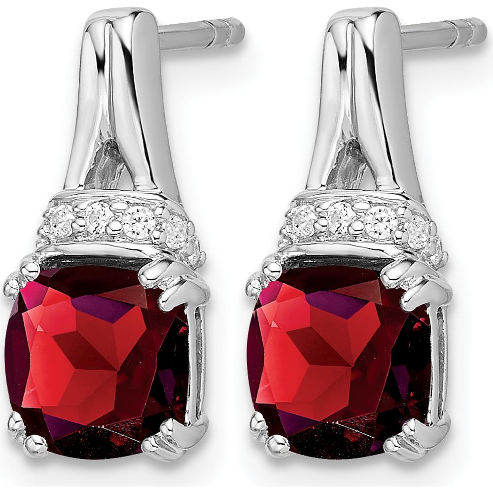 14K White Gold Garnet Drop Earrings with Round and Cushion Cut Diamonds - 1.25 Carat Total Garnet Weight by Monteluci Fine Jewelry
