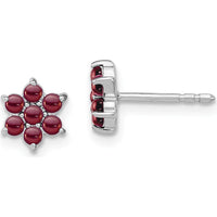 14K White Gold Garnet Floral Post Earrings - 0.083 Carat Total Garnet Weight by Monteluci Fine Jewelry