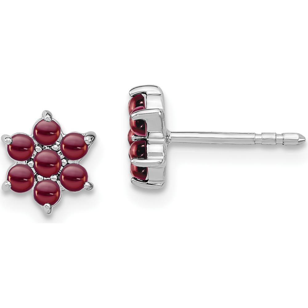 14K White Gold Garnet Floral Post Earrings - 0.083 Carat Total Garnet Weight by Monteluci Fine Jewelry