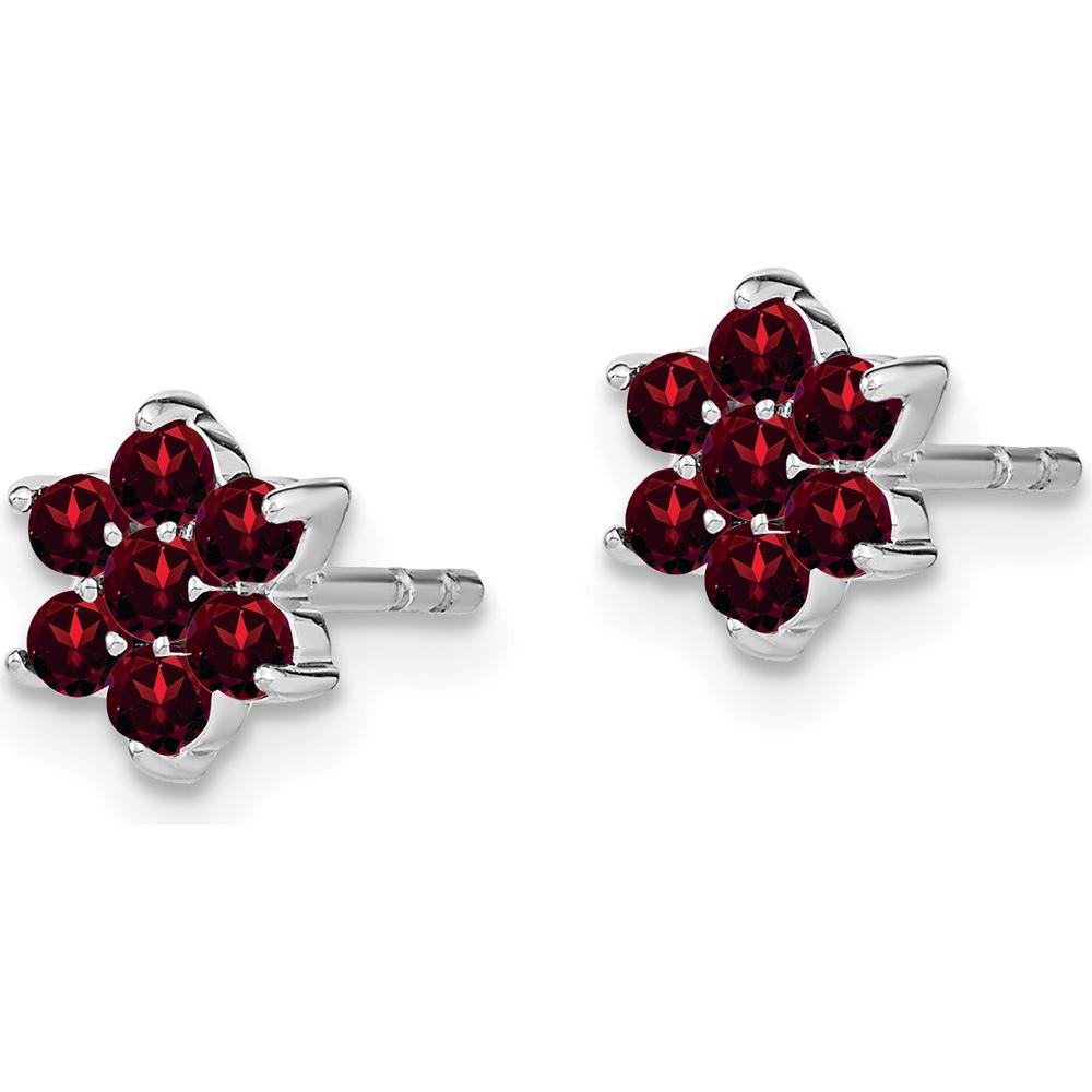 14K White Gold Garnet Floral Post Earrings - 0.083 Carat Total Garnet Weight by Monteluci Fine Jewelry