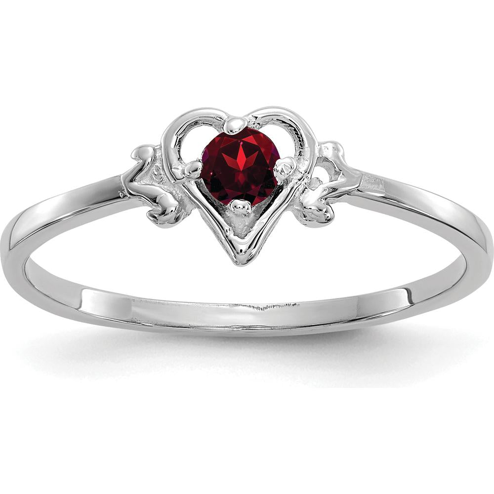 14K White Gold Garnet Heart Birthstone Ring - 0.13 Carat Natural Round Garnet by Oro Pregiato