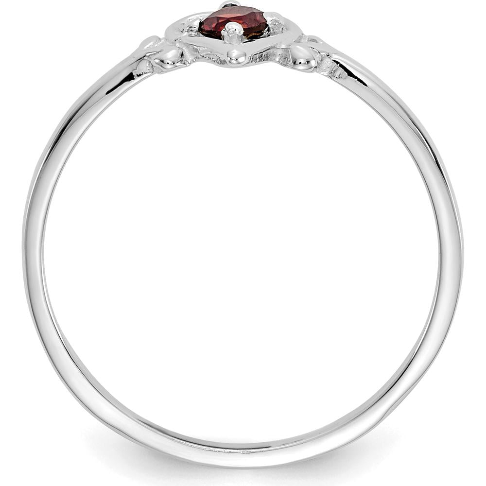 14K White Gold Garnet Heart Birthstone Ring - 0.13 Carat Natural Round Garnet by Oro Pregiato