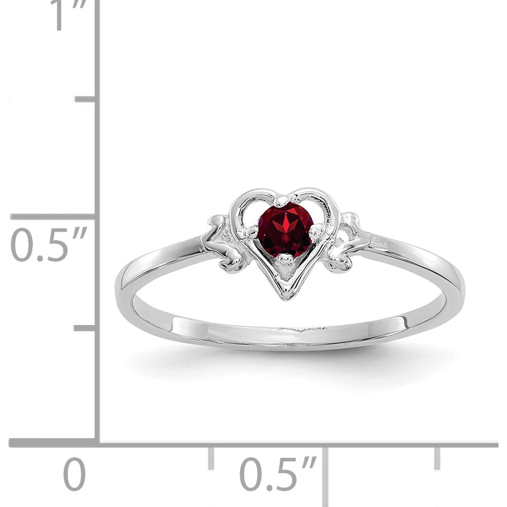 14K White Gold Garnet Heart Birthstone Ring - 0.13 Carat Natural Round Garnet by Oro Pregiato