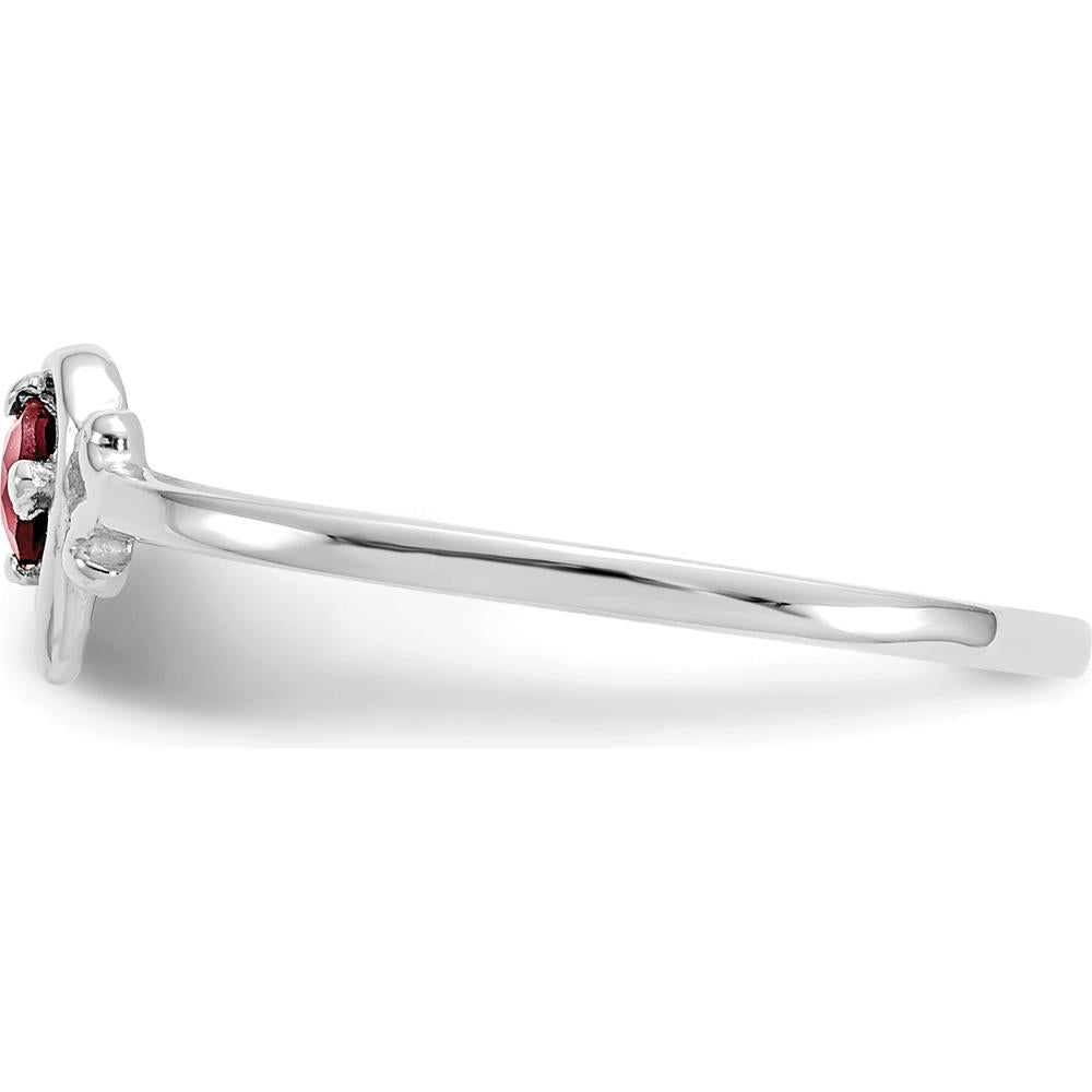 14K White Gold Garnet Heart Birthstone Ring - 0.13 Carat Natural Round Garnet by Oro Pregiato