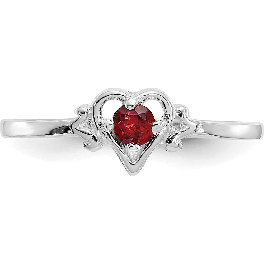 14K White Gold Garnet Heart Birthstone Ring - 0.13 Carat Natural Round Garnet by Oro Pregiato