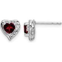 14K White Gold Garnet Heart Earrings with Round Diamonds - 0.3137 Carat Total Garnet Weight by Monteluci Fine Jewelry