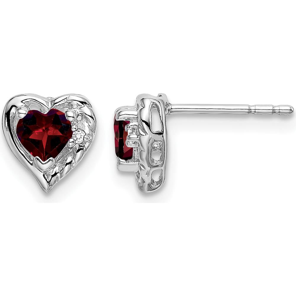14K White Gold Garnet Heart Earrings with Round Diamonds - 0.3137 Carat Total Garnet Weight by Monteluci Fine Jewelry