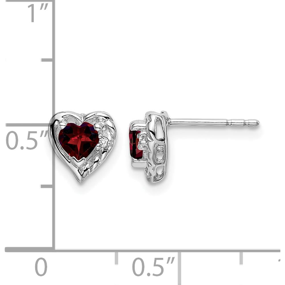 14K White Gold Garnet Heart Earrings with Round Diamonds - 0.3137 Carat Total Garnet Weight by Monteluci Fine Jewelry