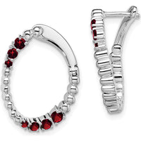 14K White Gold Garnet Oval Hoop Earrings with Natural Round Garnets - 0.255 Carat Total Gemstone Weight by Monteluci Fine Jewelry