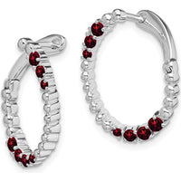 14K White Gold Garnet Oval Hoop Earrings with Natural Round Garnets - 0.255 Carat Total Gemstone Weight by Monteluci Fine Jewelry