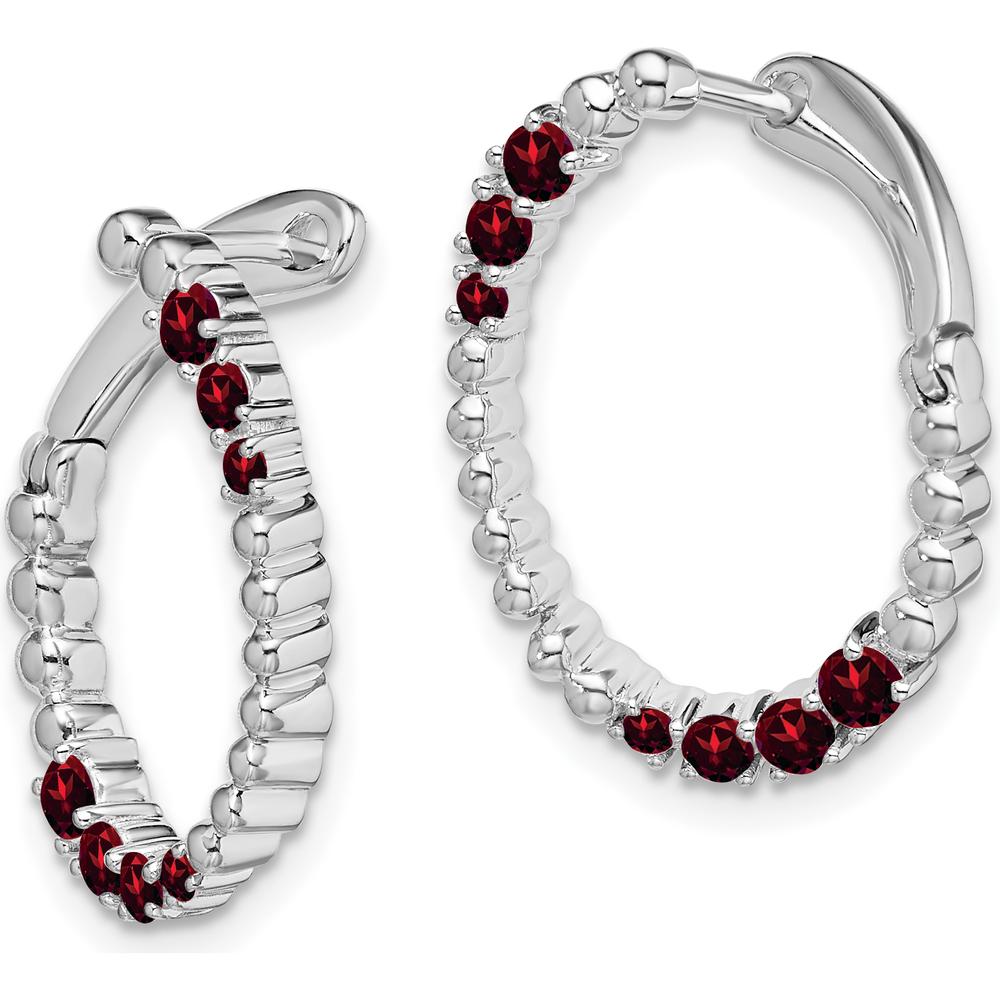 14K White Gold Garnet Oval Hoop Earrings with Natural Round Garnets - 0.255 Carat Total Gemstone Weight by Monteluci Fine Jewelry