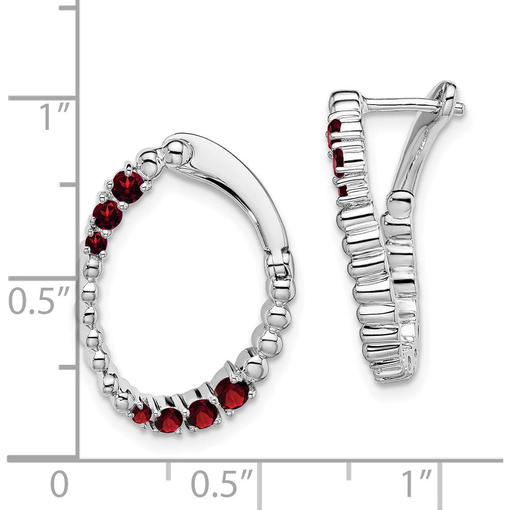 14K White Gold Garnet Oval Hoop Earrings with Natural Round Garnets - 0.255 Carat Total Gemstone Weight by Monteluci Fine Jewelry