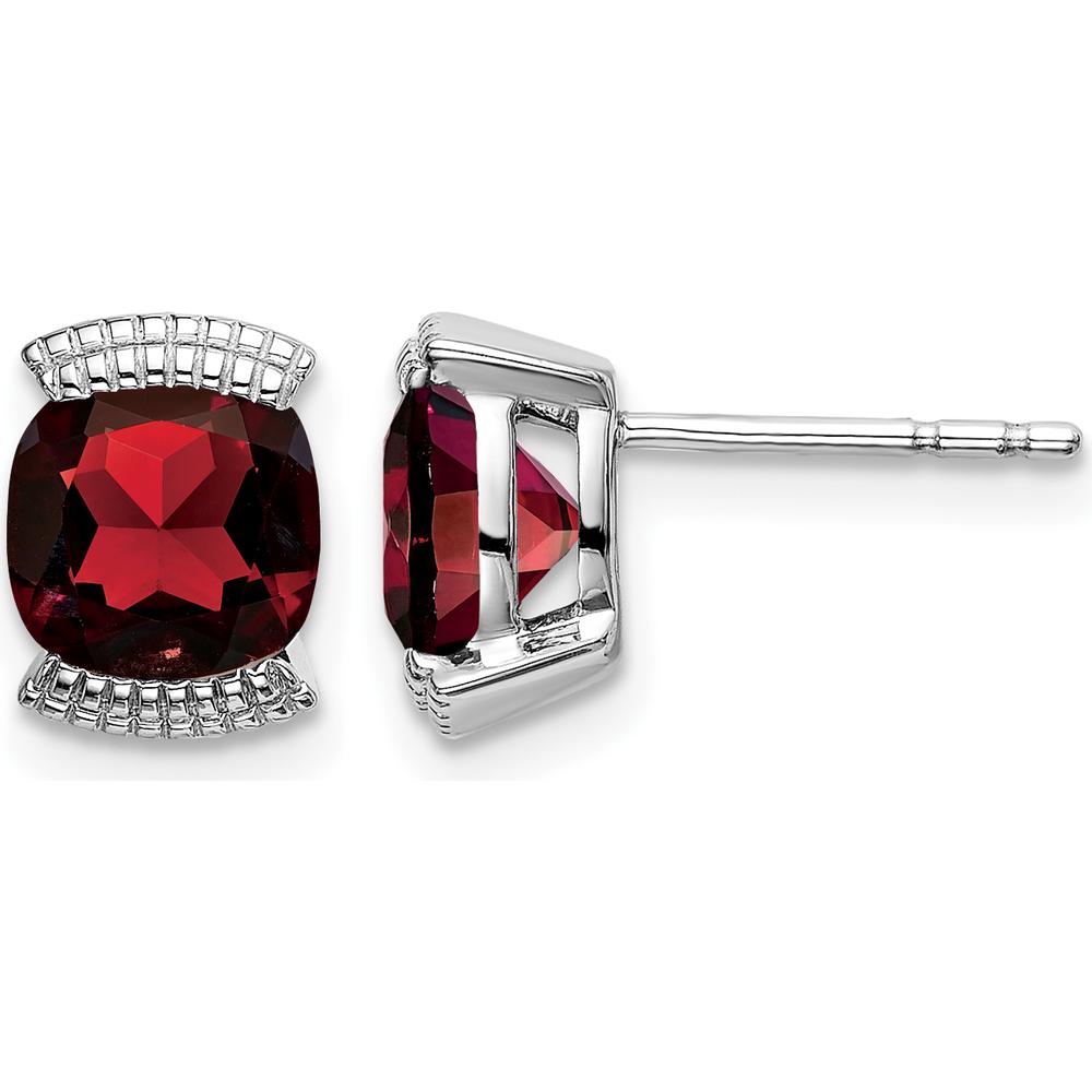 14K White Gold Garnet Stud Earrings with Cushion-Cut Natural Garnets - 0.892 Carat Total Weight by Monteluci Fine Jewelry