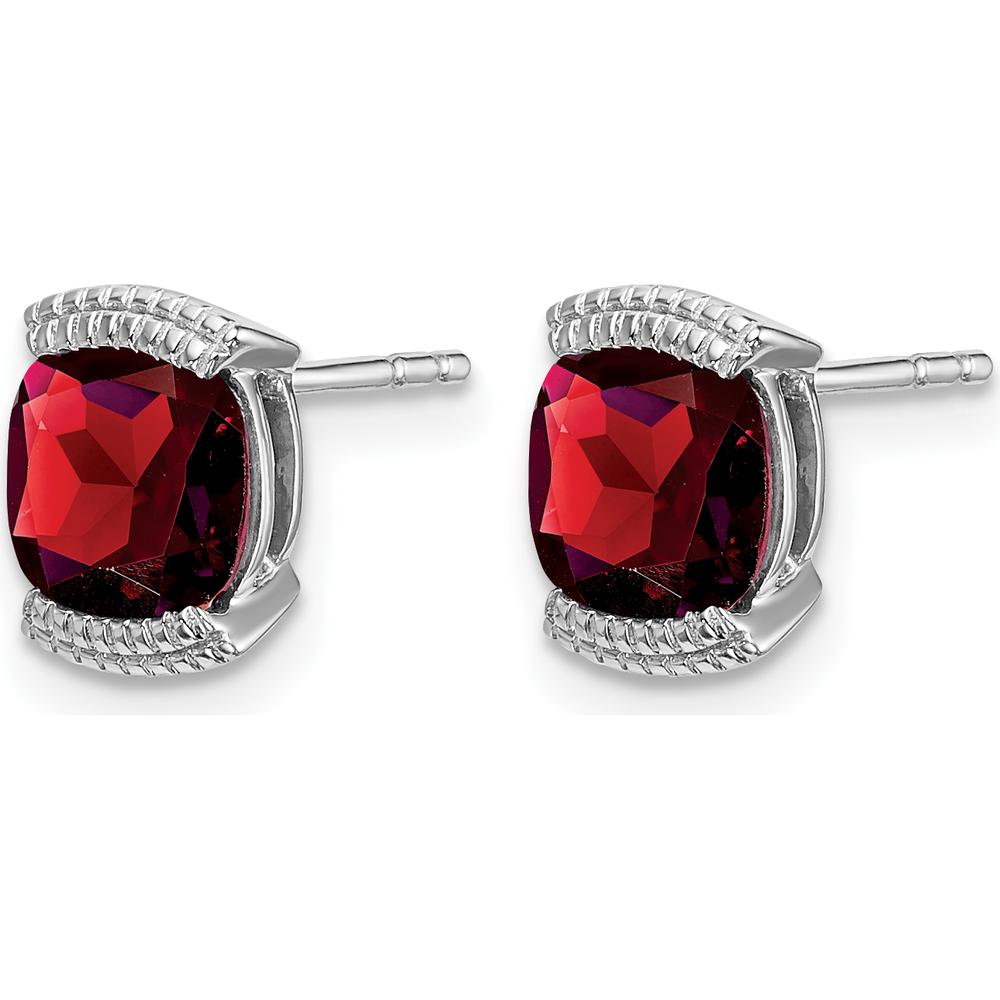 14K White Gold Garnet Stud Earrings with Cushion-Cut Natural Garnets - 0.892 Carat Total Weight by Monteluci Fine Jewelry