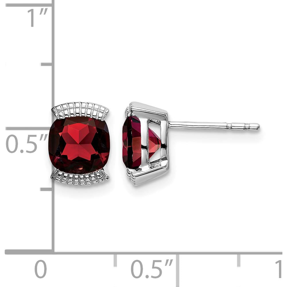 14K White Gold Garnet Stud Earrings with Cushion-Cut Natural Garnets - 0.892 Carat Total Weight by Monteluci Fine Jewelry