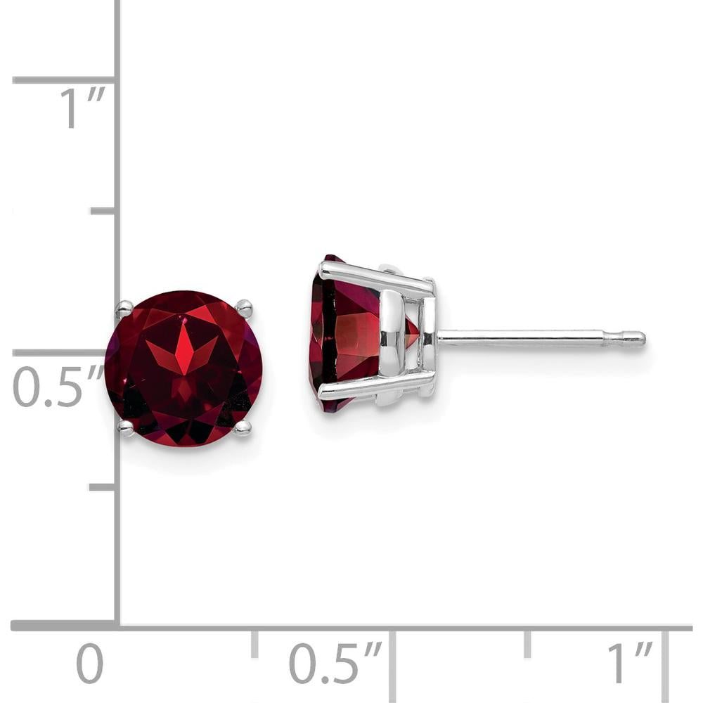 14K White Gold Garnet Stud Earrings with Faceted Round Stones - 1.6 Carat Total Gem Weight by Monteluci Fine Jewelry