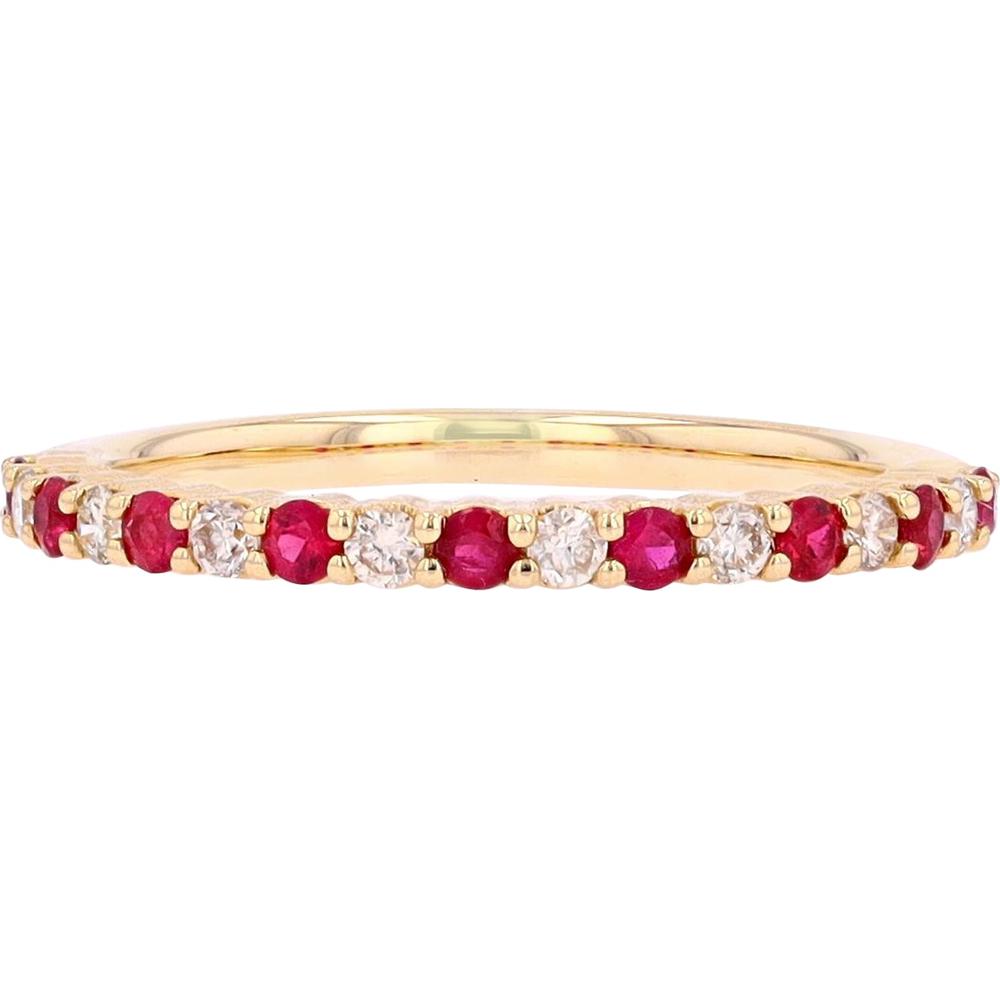 14K White Gold Gemstone and Diamond Band with Rubies and Diamonds - 0.17 Carat Total Diamond Weight