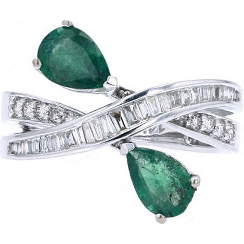 14K White Gold Gemstone Bypass Ring with Diamonds - 1.65 Carat Gemstone, 0.42 Carat Diamond Total Weight