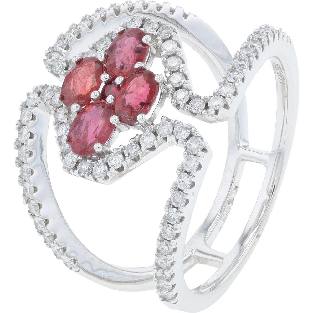 14K White Gold Gemstone Center Ring with Ruby and Diamond Accents - 0.62-0.90 Carat Total Gemstone Weight