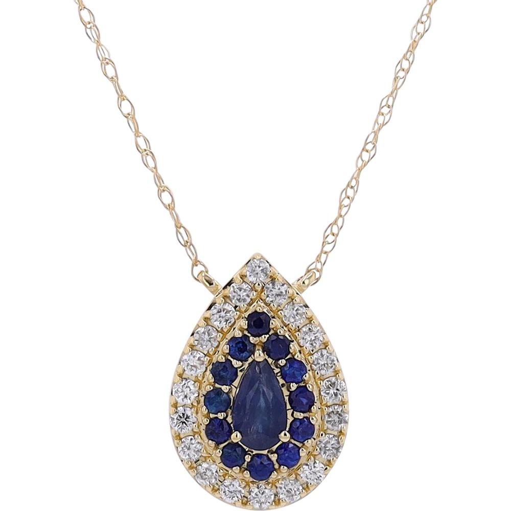 14K White Gold Gemstone Drop Pendant with Sapphire and Diamond Halo - 0.35-0.45 Carat Total Sapphire Weight, 0.17 Carat Total Diamond Weight