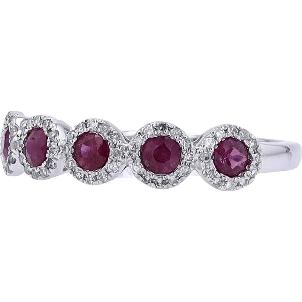 14K White Gold Gemstone Halo Stackable Band - 0.70 Carat Total Gemstone Weight with 0.13 Carat Total Diamond Weight