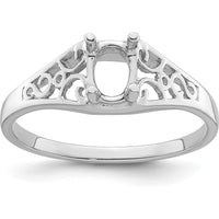 14K White Gold Gemstone Ring Mounting for 6x4mm Oval Stone - Rhodium Plated Polished Finish by Monteluci Fine Jewelry