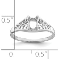 14K White Gold Gemstone Ring Mounting for 6x4mm Oval Stone - Rhodium Plated Polished Finish by Monteluci Fine Jewelry