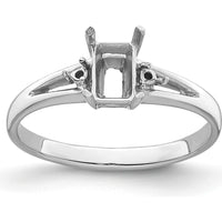 14K White Gold Gemstone Ring Mounting with Rhodium Plating for 6x4mm Emerald-Cut Stone by Monteluci Fine Jewelry