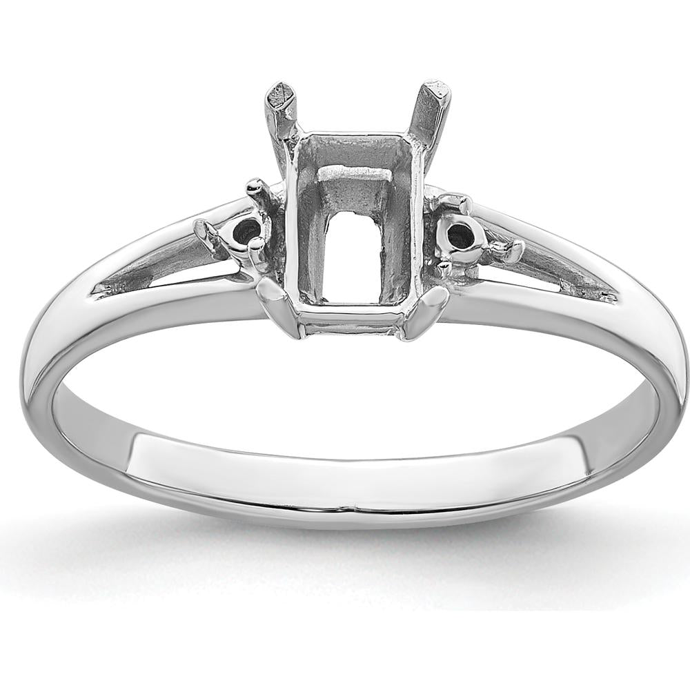 14K White Gold Gemstone Ring Mounting with Rhodium Plating for 6x4mm Emerald-Cut Stone by Monteluci Fine Jewelry