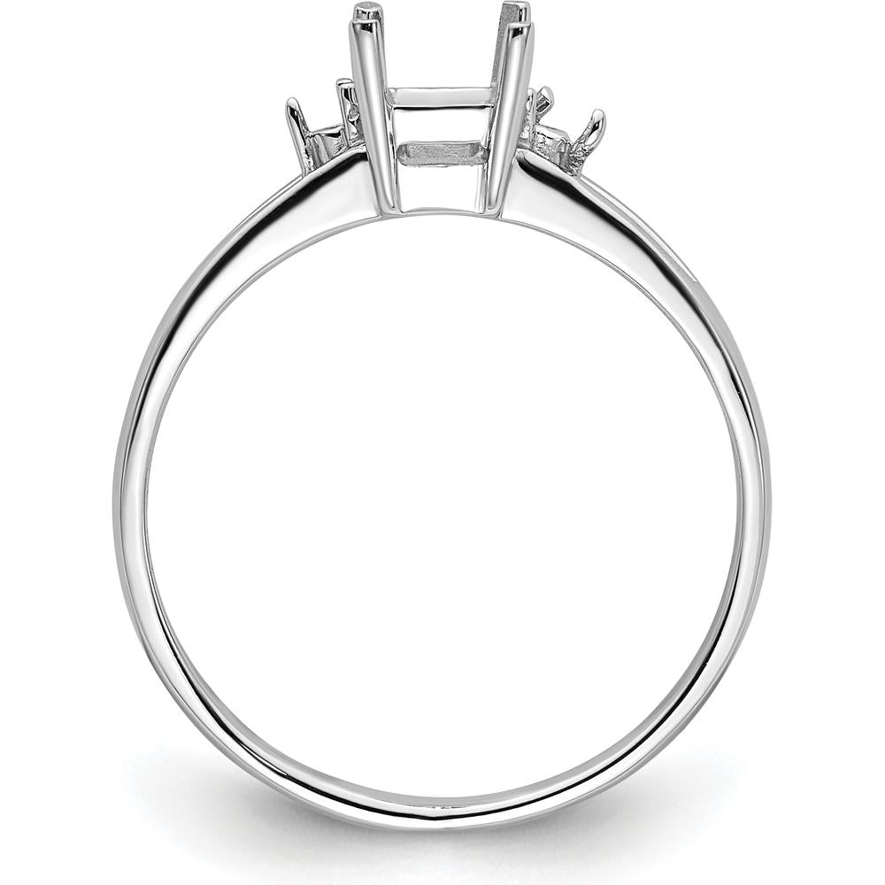 14K White Gold Gemstone Ring Mounting with Rhodium Plating for 6x4mm Emerald-Cut Stone by Monteluci Fine Jewelry