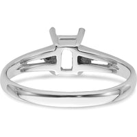 14K White Gold Gemstone Ring Mounting with Rhodium Plating for 6x4mm Emerald-Cut Stone by Monteluci Fine Jewelry