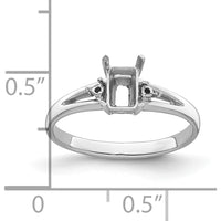 14K White Gold Gemstone Ring Mounting with Rhodium Plating for 6x4mm Emerald-Cut Stone by Monteluci Fine Jewelry