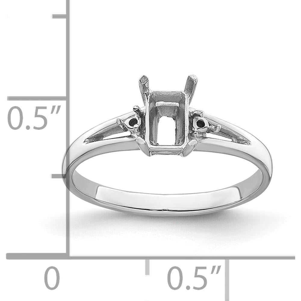 14K White Gold Gemstone Ring Mounting with Rhodium Plating for 6x4mm Emerald-Cut Stone by Monteluci Fine Jewelry