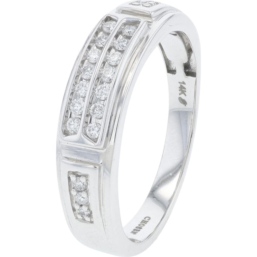 14K White Gold Gents Band with 0.25 Carats Diamonds - Men's Fine Jewelry Ring