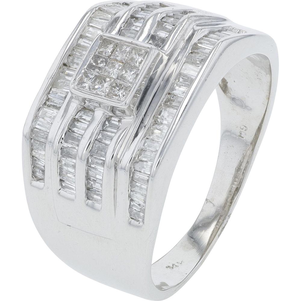 14K White Gold Gents Ring with 1 Carat of Square and Baguette Diamonds