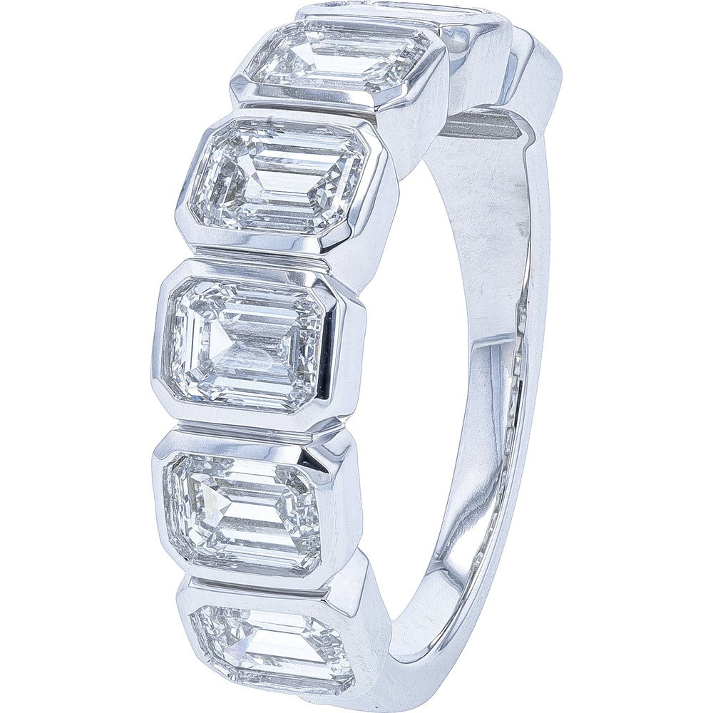 14K White Gold Geometric Band with Bezel-Set Emerald-Cut Lab Grown Diamonds - 3.00 Carat Total Diamond Weight