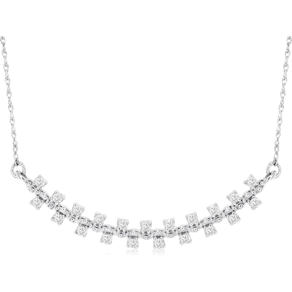 14K White Gold Geometric Bar Diamond Necklace with Round Brilliant Cut Stones - 0.28 Carat Total Diamond Weight - Royal Jewelry