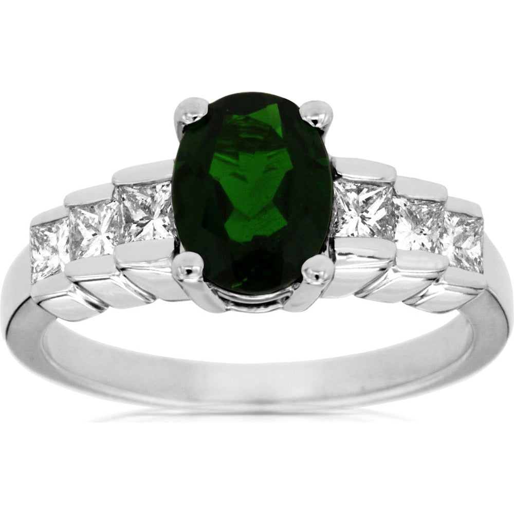 14K White Gold Geometric Bar-Set Ring with 1.20 Carat Oval Russalite and 0.60 Carat Total Diamond Accents - Royal Jewelry