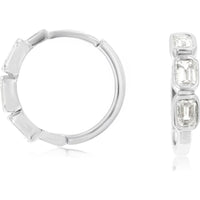 14K White Gold Geometric Bezel-Set Emerald Cut Diamond Hoop Earrings - 0.52 Carat Total Diamond Weight - Royal Jewelry