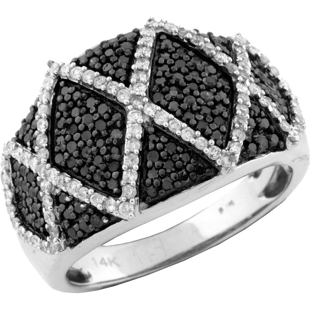 14K White Gold Geometric Black & White Diamond Ring - 0.98 Carats Total Diamond Weight