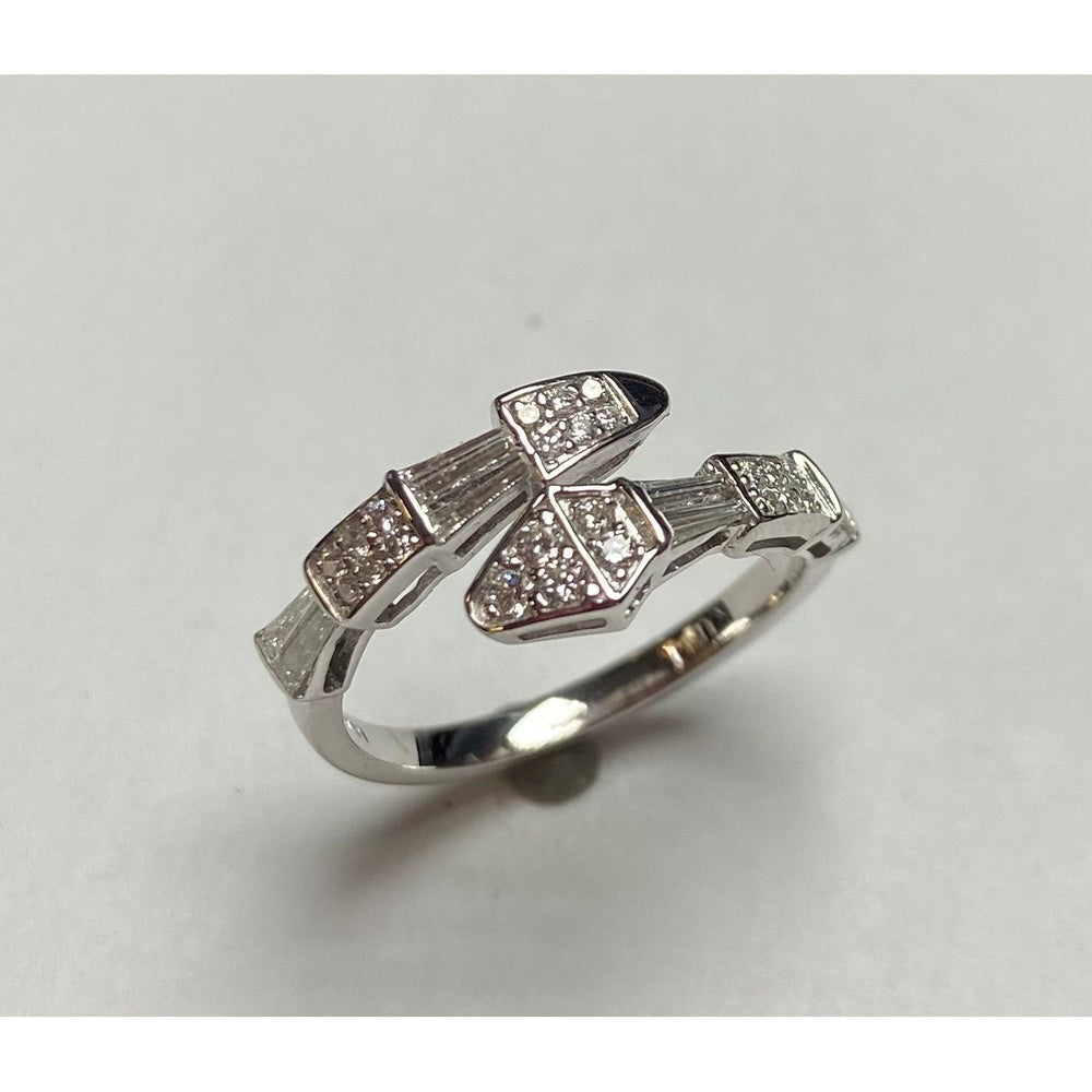 14K White Gold Geometric Bypass Fashion Ring with Milgrain Detailed Kite Shapes and Prong Set Round Diamonds - 0.49 Carat Total Diamond Weight by Auriventus