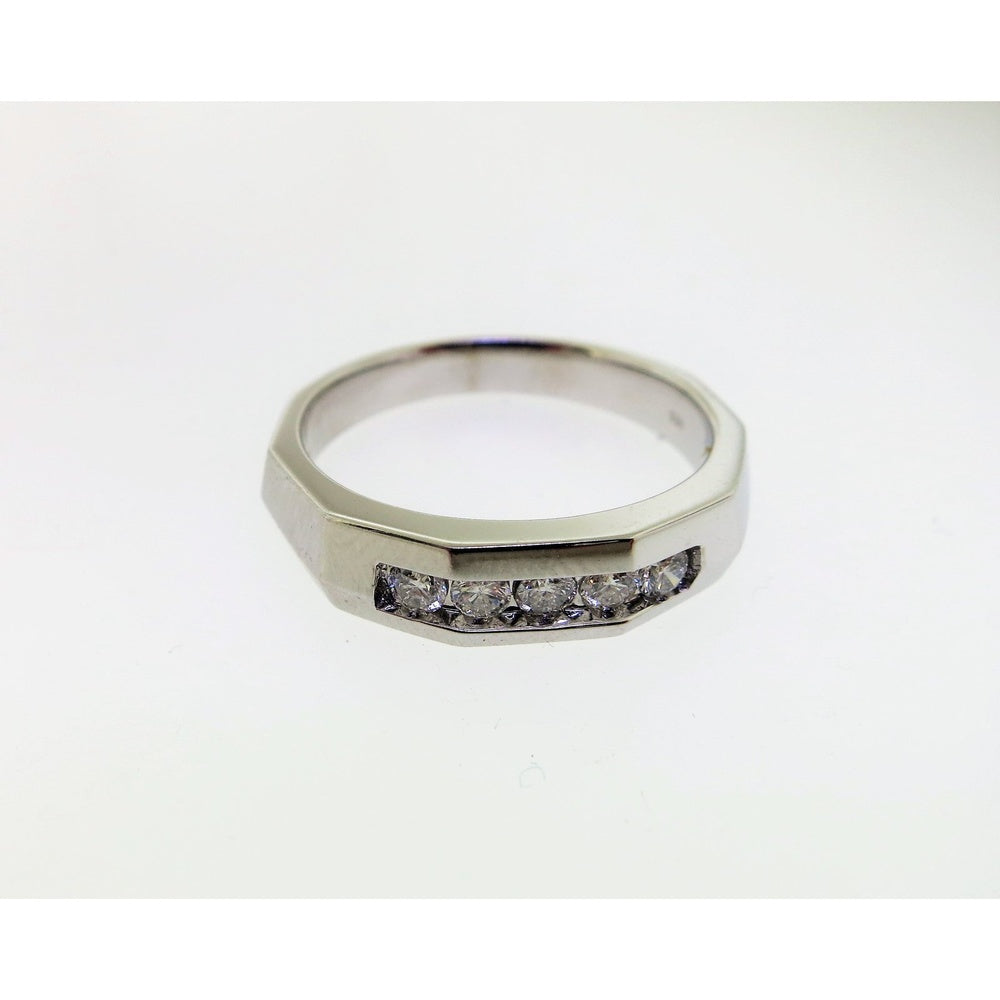 14K White Gold Geometric Channel-Set Round Diamond Band Ring - 0.36 Carat Total Diamond Weight by Auriventus