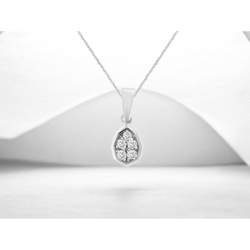 14K White Gold Geometric Cluster Pendant with Prong-Set Round Diamonds - 0.10 Carat Total Diamond Weight - Royal Jewelry