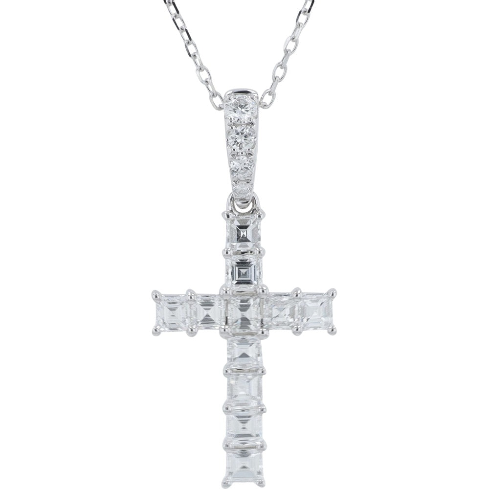 14K White Gold Geometric Cross Pendant with Prong-Set Diamonds - 1.15 Carat Total Diamond Weight